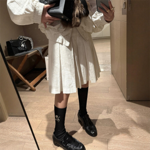 老钱风亚麻百褶白色短裙裤女装大码a字小个子半身中裙棉麻短裤裙