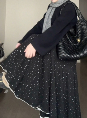 黑色重工波点鱼尾半身裙女2025新款冬大码女春长裙梨形伯克利裙子