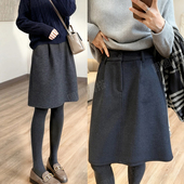 深灰色花苞中裙秋冬毛呢半身裙大码 女装 小个子短裙梨形伯克利裙子