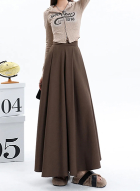 咖色百褶裙大码胖mm显瘦遮肚a字裙秋季2025新款长裙伯克利半裙子