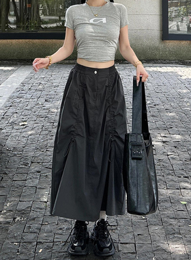 大码灰色速干不规则工装半身裙女2026新款a字半裙长款胖m显瘦遮肚