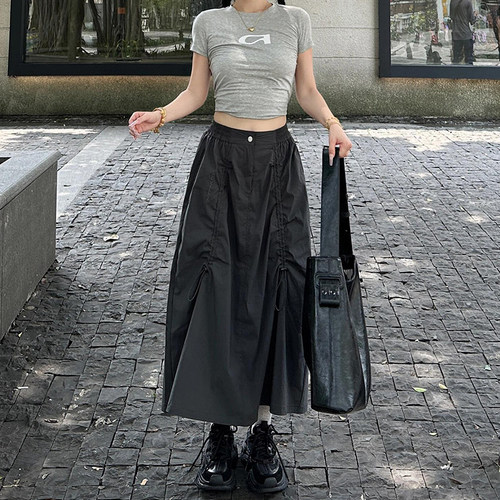 灰色速干不规则工装半身裙长款