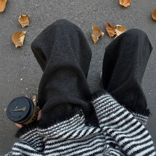 黑色糯米裤大码胖mm春季穿搭运动加绒阔腿裤小个子今年流行梧桐裤