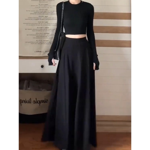 有口袋的纸片人黑色长裙！