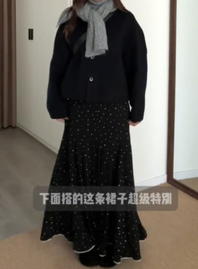 黑色波点超好看冬装半身裙鱼尾大摆长款大码女新款梨形伯克利裙子