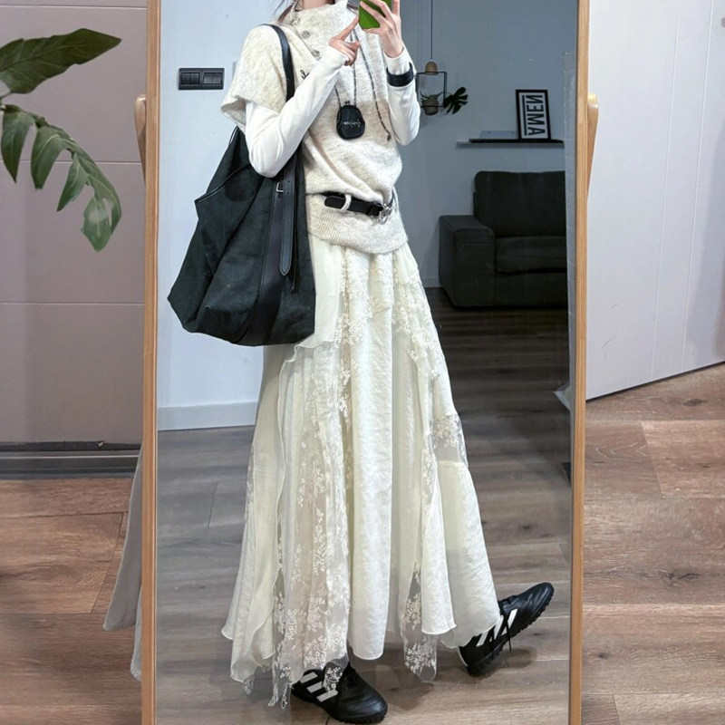 不规则蕾丝白色半身长裙子女2026新款春大码胖mm梨型身材伯克利裙