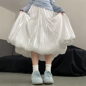 白色缎面花苞长裙大码 女a字半身裙梨型身材遮胯秋游裙伯克利半裙