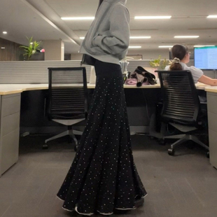 大码 女装 冬黑色波点鱼尾长裙梨形伯克利裙子 今年流行爆款 2026新款