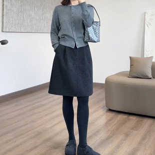 灰色毛呢半身短裙大码小个子花苞中裙梨形伯克利裙子女2026新款冬