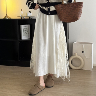 2026年新款 女款 梨型身材伯克利裙 春装 不规则蕾丝白色半身长裙大码