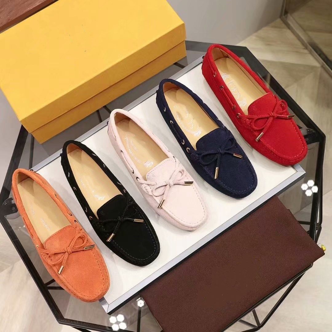 新款翻毛皮豆豆鞋女真皮鹿皮春秋舒适开车鞋一脚蹬平底单鞋