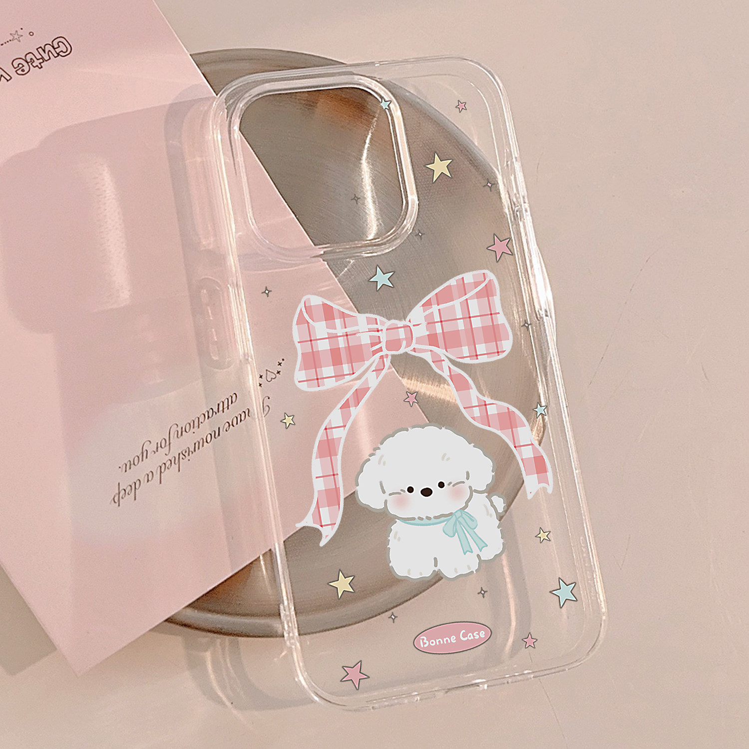 甜美小众蝴蝶结卡通小狗适用苹果16promax手机壳iphone