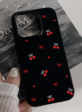 韩系ins红色樱桃蝴蝶结适用苹果16ProMax手机壳iPhone17甜酷15/14Promax软壳保护套16plus小众甜美少女11简约
