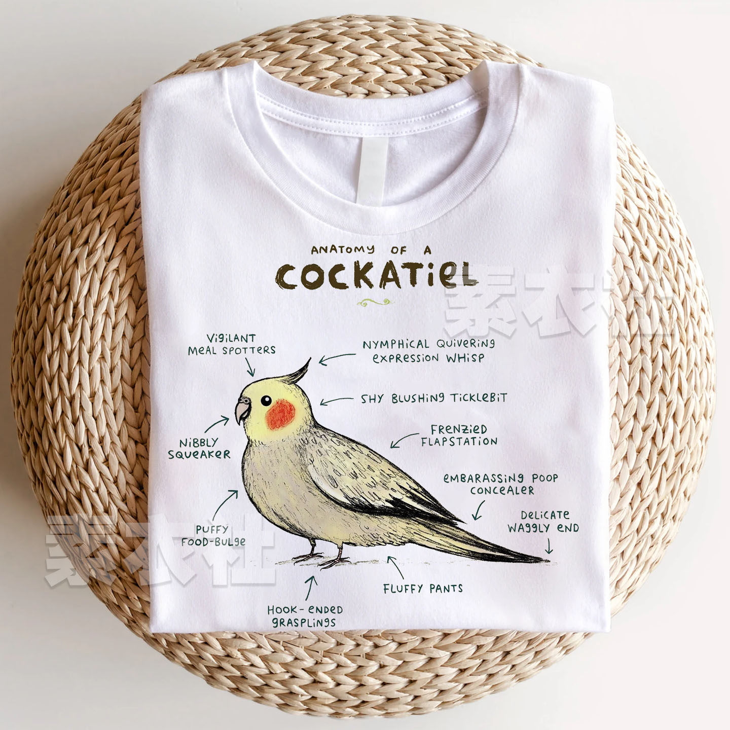 动物解析短袖卡通周边anatomy of a cockatiel鸡尾鹦鹉T恤纯棉