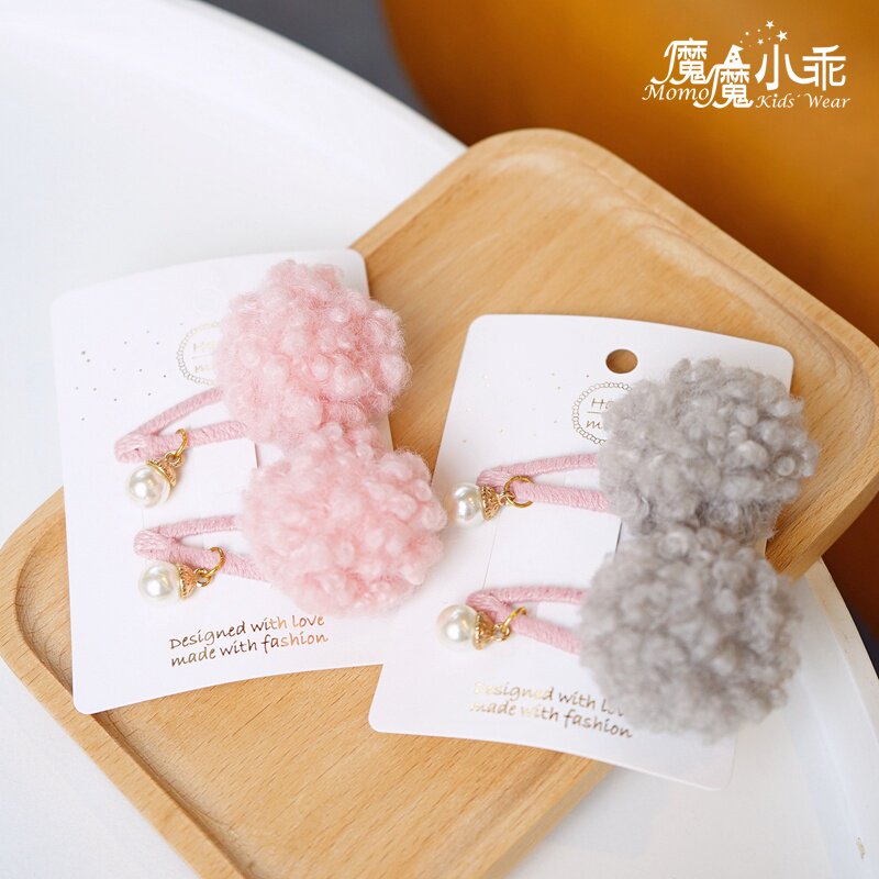 网红秋冬儿童发饰羊羔毛发夹毛绒发绳包包头丸子头头饰碎发夹可爱