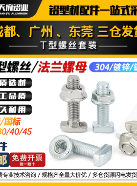 欧标T型螺丝20304045型国标铝型材镀锌螺栓螺母套装不锈钢M5M6M8