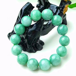 天然A货缅甸翡翠 精美水润 绿色圆珠手链手串 玉质细腻 色泽鲜艳