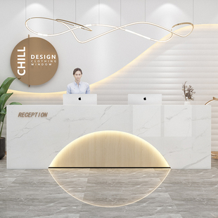 时尚收银台异形接待台现代吧台简约灯带前台烤漆定制办公桌商用台