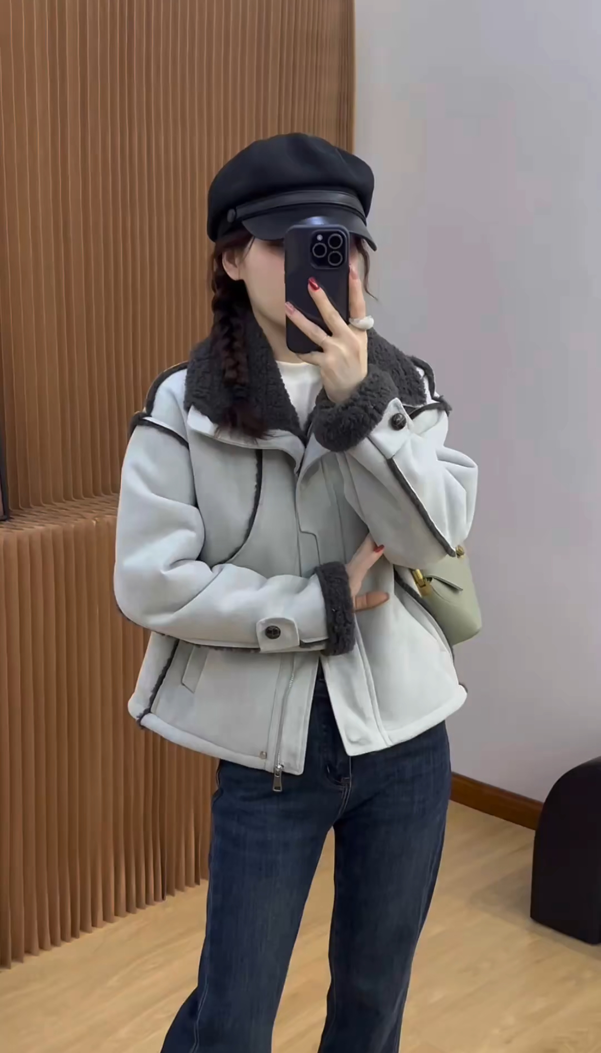 小众设计感絮图撞色羊羔毛外套女短款秋冬小个子超好看羊羔绒上衣