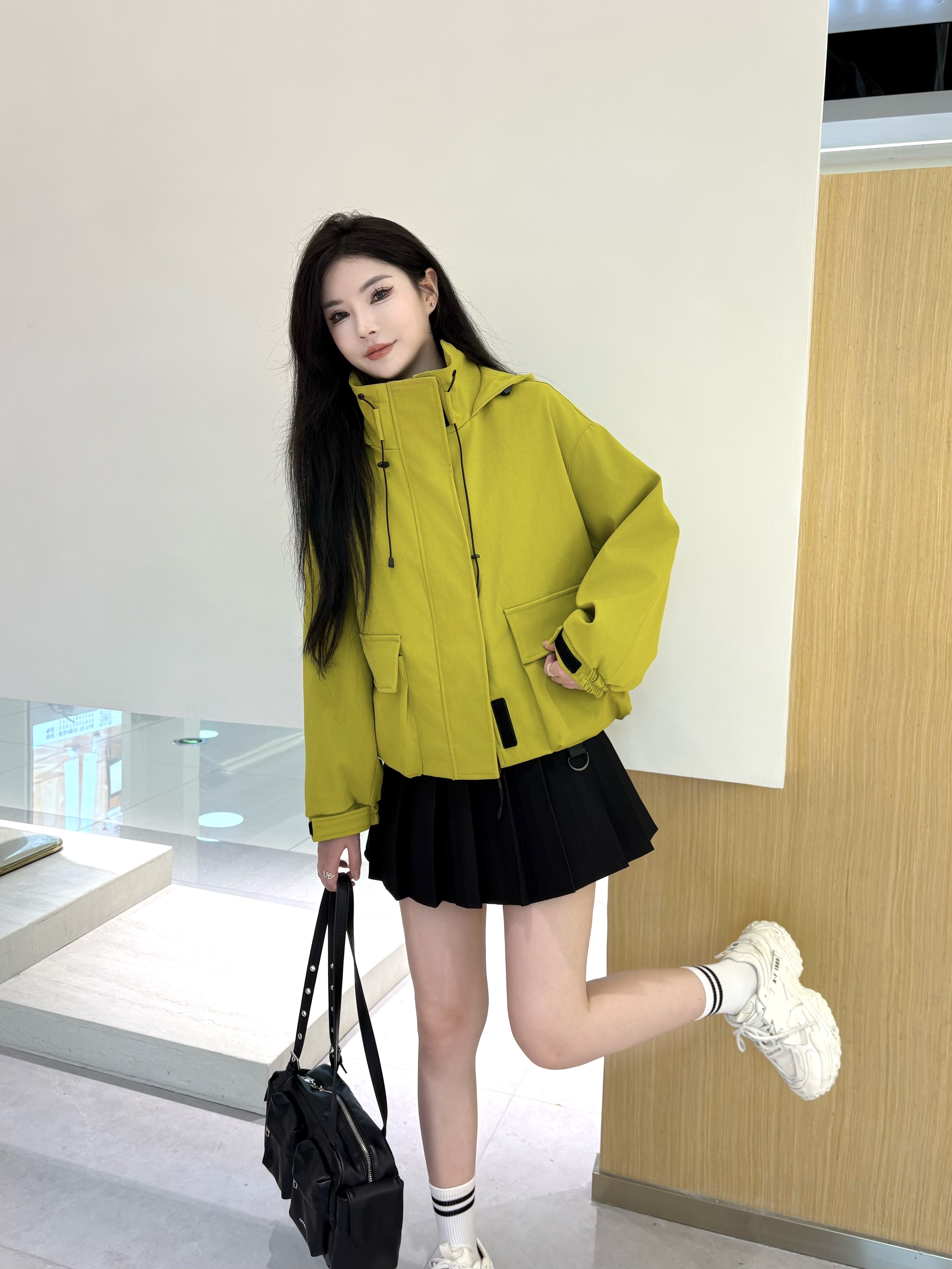 工装短外套高领带帽抽绳外套25年秋冬新款穿搭保暖防寒冲锋衣S167