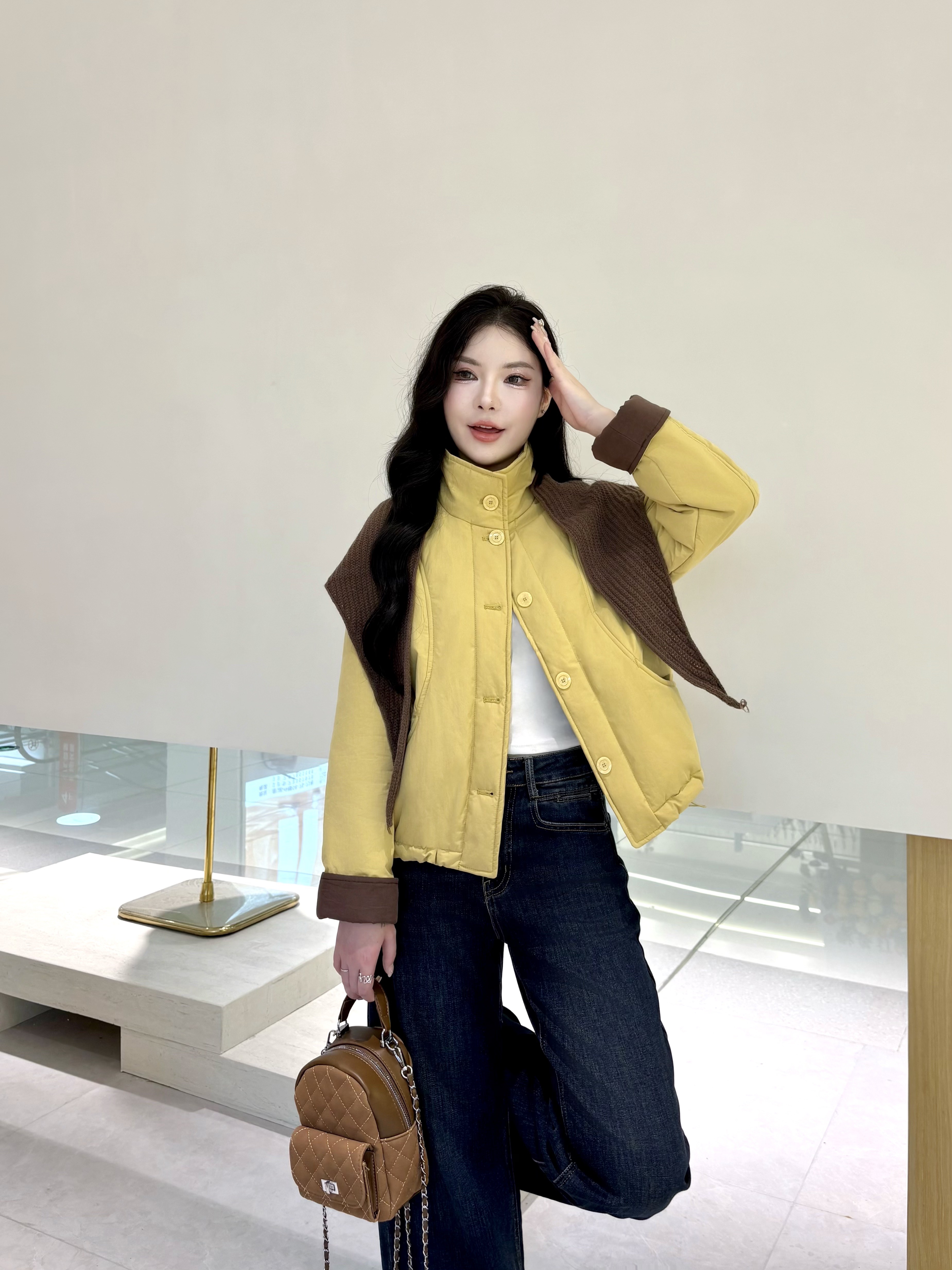 2025秋冬新款撞色披肩棉服女短款宽松显瘦立领加厚保暖外套潮s129