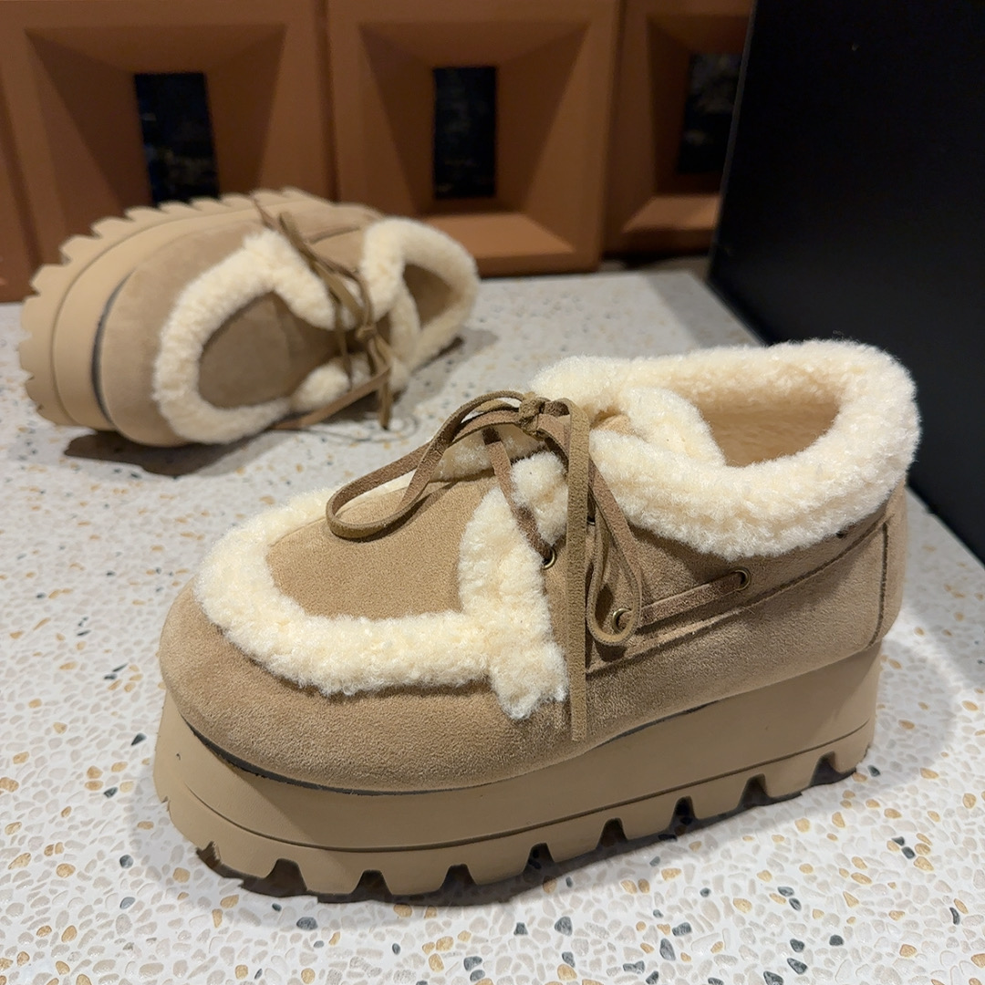 欧货重工毛毛厚底雪地棉鞋女2025冬新加绒保暖乐福鞋小个子勃肯鞋
