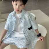男童 花朵短袖 经典 25夏新款 中裤 字母满印韩版 西装 两件套装 衬衫 短裤