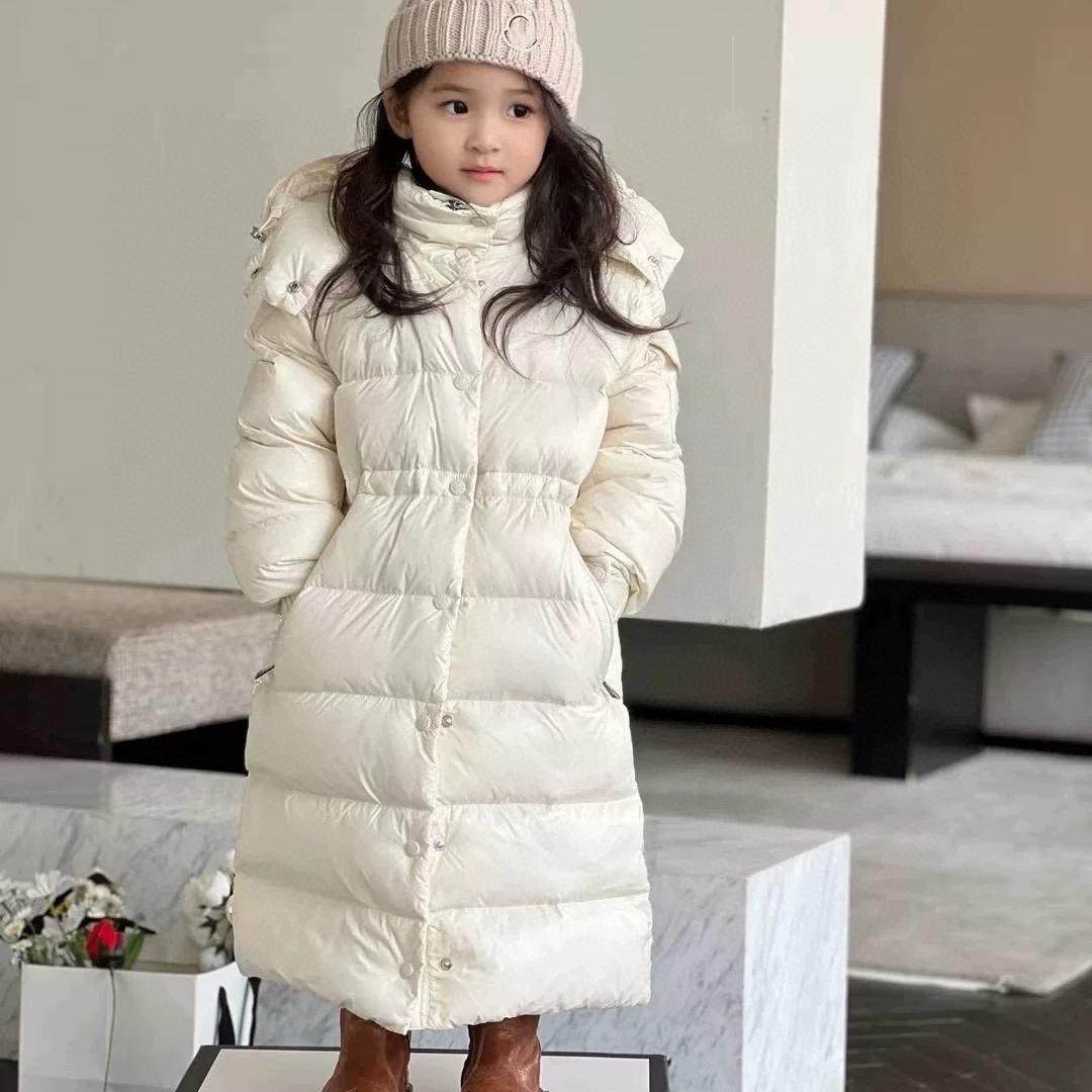 女童加长款羽绒服90白鹅绒连帽秋冬过膝修身女中大童加厚保暖外套
