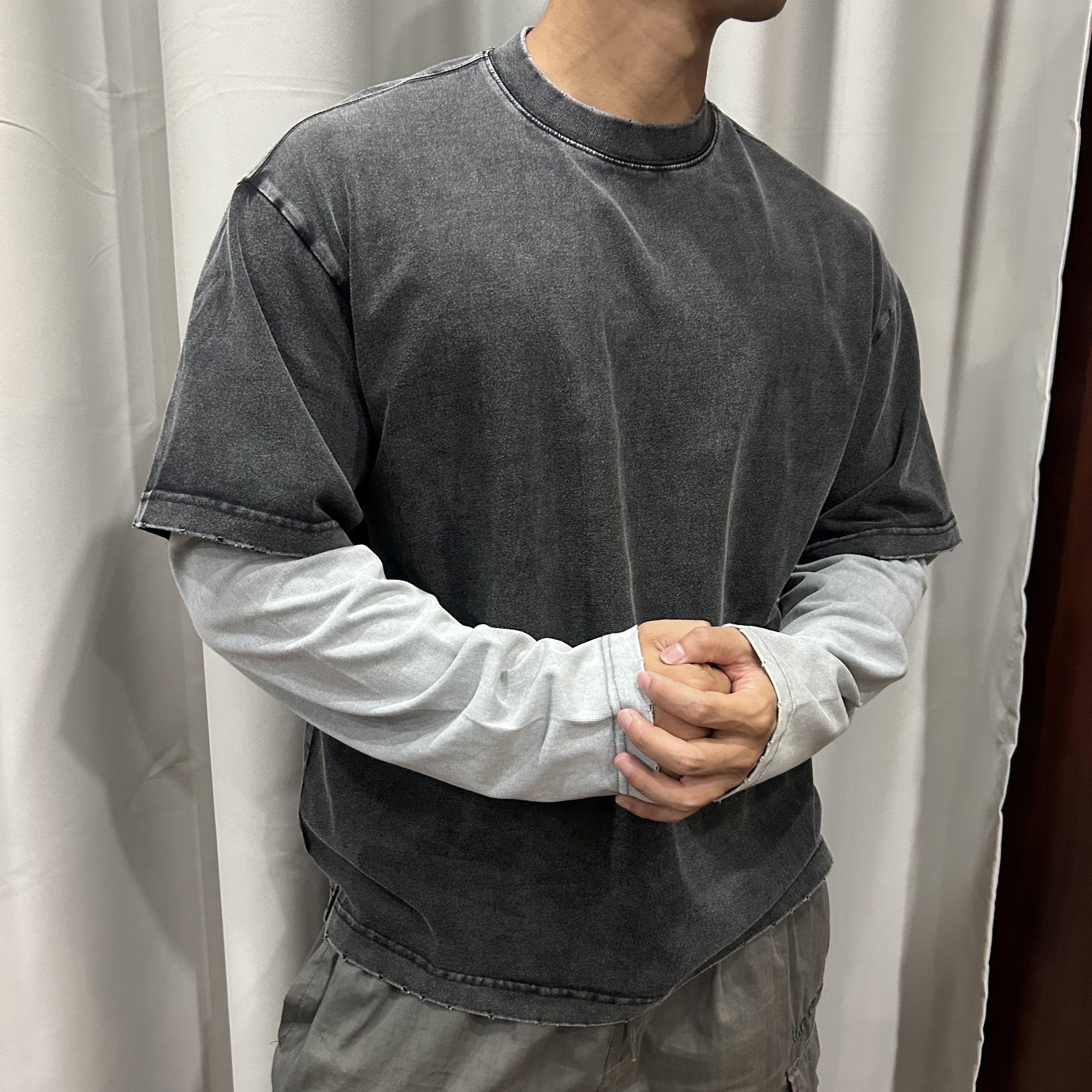 假两件长袖t恤男重磅圆领纯色宽松休闲拼接撞色打底衫秋冬季上衣,运动服/休闲服装,运动T恤,淘宝优惠券,粉丝福利购,淘宝优惠卷