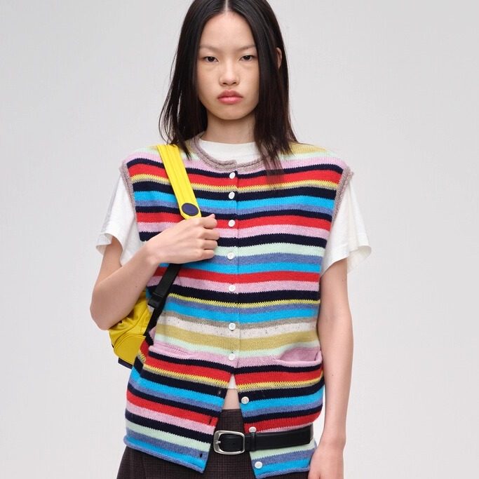 SHORT SENTENCE短句25秋设计师款彩色条纹多扣针织马甲