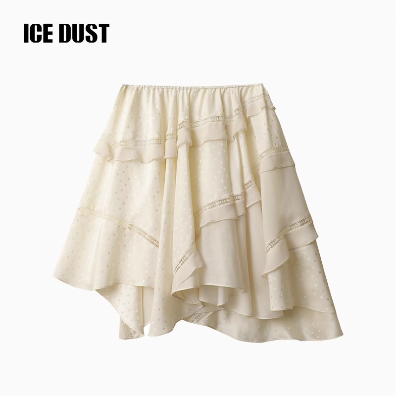 ICEDUST 25春夏新款不规则荷叶边镂空短款半身裙女百搭半裙