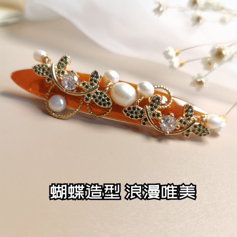 天然淡水珍珠原创高档微镶发饰