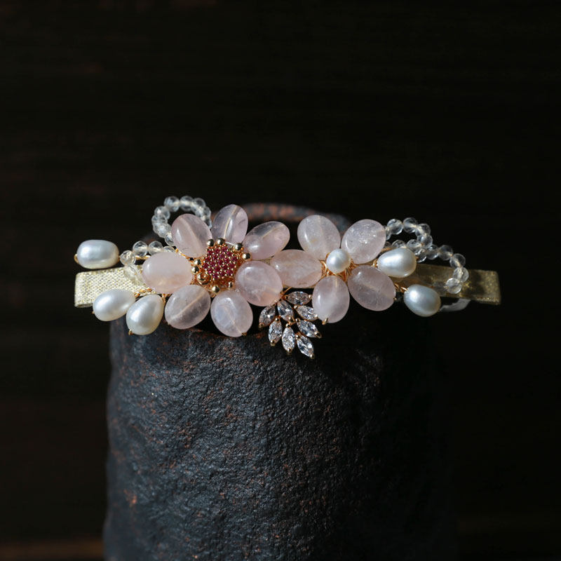 天然珍珠花朵发夹发饰清新公主丸子头盘发卡弹簧夹闺蜜原创气质