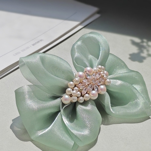 春夏小清新仙女手工串珠女高级感轻奢蝴蝶结马尾发饰头饰发夹弹夹