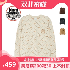 韩国正品MLB男女虞书欣同款运动休闲卫衣情侣钻石老花圆领上衣潮