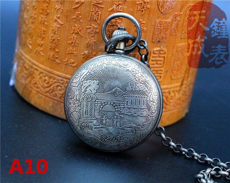 纯铜镀银上发条弦双开机械怀表挂表火车头罗马字盘复古玩道具收藏