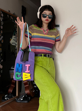 SEEU SODA/自制可爱字母网格包糖果少女肩挎包多巴胺穿搭手提包