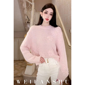 圆领宽松时尚 凡舒轻奢 回忆倒带2025年秋冬新款 甜美针织上衣百搭