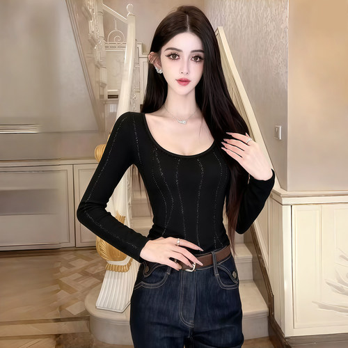 修身显瘦针织衫竖纹上衣女小个子