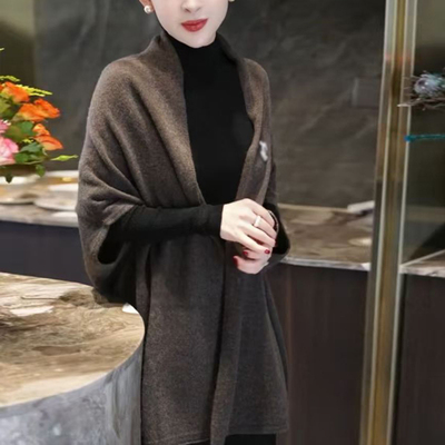 斗篷披肩外套女慵懒风中长款蝙蝠针织衫开衫宽松气质秋冬上衣X83