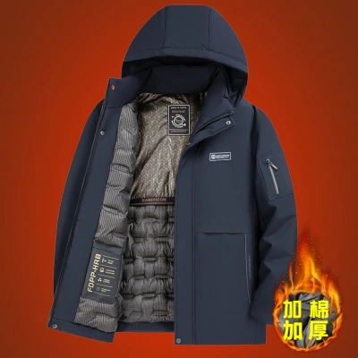 新款男士冬季防风外套加棉加厚棉衣男爸爸装中老年人保暖羽绒棉服