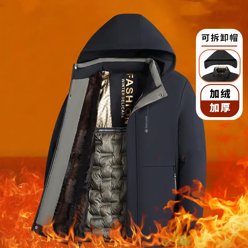 冬季男士加厚保暖羽绒棉服爸爸棉袄加绒外套宽松棉衣中老年派克服