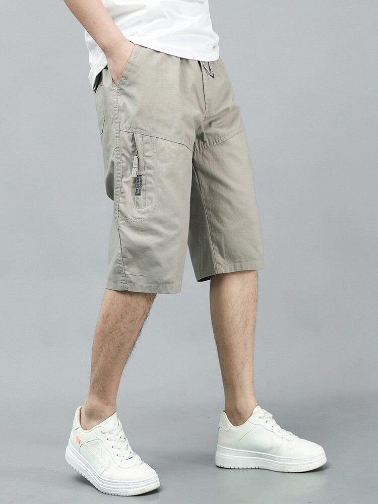 SUMMER MENS COTTON CROPPED PANTS BREATHABLE THIN MIDDLE-AGED AND ELDERLY DAD SHORTS LOOSE CARGO SPORTS BEACH PANTS