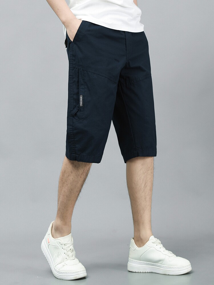 SUMMER MENS COTTON CROPPED PANTS BREATHABLE THIN MIDDLE-AGED AND ELDERLY DAD SHORTS LOOSE CARGO SPORTS BEACH PANTS
