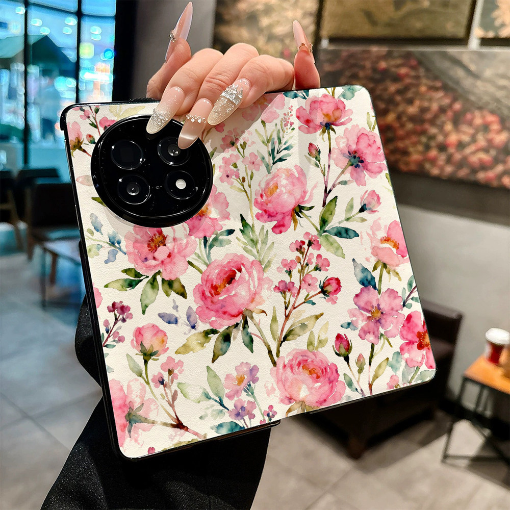 粉色小碎花适用OPPO Find N5手机壳FIND N6新款折叠屏N4高档防摔保护套创意高级感磁吸休眠翻盖皮纹