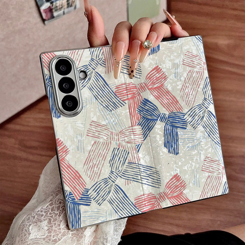 红蓝缎带漫织适用三星Galaxy Z Fold7手机壳女新款zfold6折叠屏fold5贝壳纹电镀翻盖fold4防摔保护套