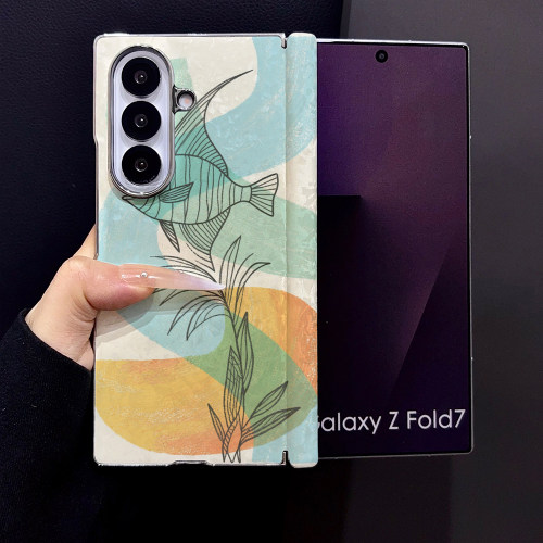 线描神仙鱼适用三星Galaxy Z Fold5手机壳Z Fold7新款Fold6折叠屏Fold3高级感贝壳纹磁吸防摔保护套