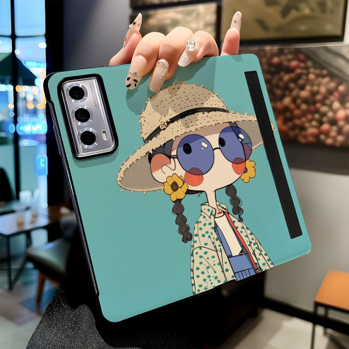 带帽少女插画适用华为荣耀MAGIC V6 V3 Vs3手机壳MAGIC V5V2 Vs2新款折叠屏高级感磁吸休眠翻盖皮纹保护套