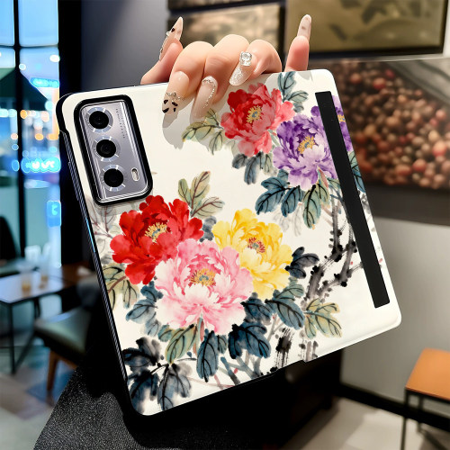 五彩牡丹适用华为荣耀MAGIC V6 V3 Vs3手机壳MAGIC V5V2 Vs2新款折叠屏高级感磁吸休眠翻盖皮纹保护套