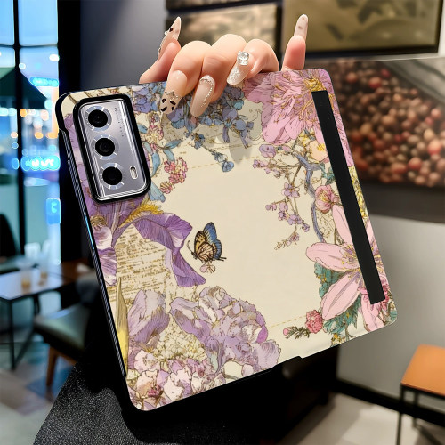复古植物手绘适用华为荣耀MAGIC V6 V3 Vs3手机壳MAGIC V5V2 Vs2新款折叠屏高级感磁吸休眠翻盖皮纹保护套